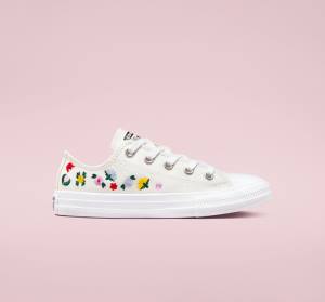 Kids' Converse Chuck Taylor All Star Floral Embroidery Low Tops Shoes White / White | CV-807RJH