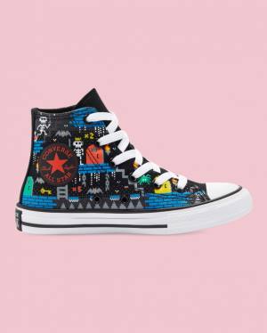 Kids' Converse Chuck Taylor All Star Gamer Print High Tops Shoes Black | CV-063THB