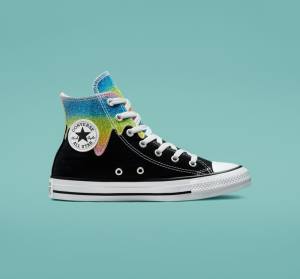 Kids' Converse Chuck Taylor All Star Glitter Drip High Tops Shoes Black / Beige White | CV-654JFQ