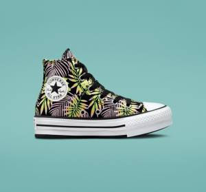 Kids' Converse Chuck Taylor All Star Lift Platform Bright Plants High Tops Shoes Black / Pink / Light Green | CV-975NDR