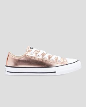 Kids' Converse Chuck Taylor All Star Metallic Low Tops Shoes Gold White | CV-153GPC