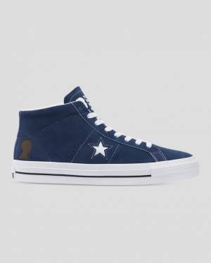 Men's Converse CONS One Star Pro Ben Raemers Foundation High Tops Shoes Blue | CV-651HNQ