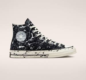 Men's Converse Chuck 70 Archive Paint Splatter High Tops Shoes Black / Grey | CV-459JOS