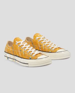 Men's Converse Chuck 70 Archive Print Paint Splatter Low Tops Shoes Yellow | CV-263QYX