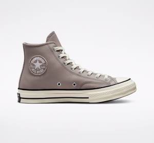 Men's Converse Chuck 70 Crafted Leather High Tops Shoes Grey / Black | CV-142XOQ