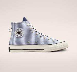 Men's Converse Chuck 70 Crafted Stripe High Tops Shoes Indigo / Black | CV-536PJD