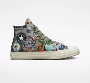 Men's Converse Chuck 70 Floral High Tops Shoes Olive / Multicolor | CV-839FPT