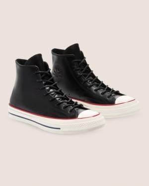 Men's Converse Chuck 70 Premium Leather High Tops Shoes Black | CV-278IXS