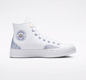 Men's Converse Chuck 70 Stitched High Tops Shoes White / Indigo | CV-345VFM