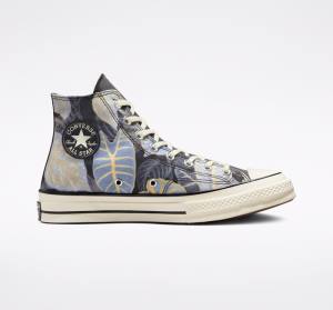 Men's Converse Chuck 70 Tropical Leaf High Tops Shoes Black | CV-639HZD