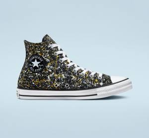 Men's Converse Chuck Taylor All Star Archive Paint Splatter High Tops Shoes Black / White | CV-187GUB