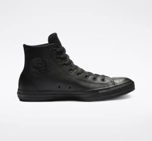 Men's Converse Chuck Taylor All Star Leather High Tops Shoes Black | CV-691HMJ