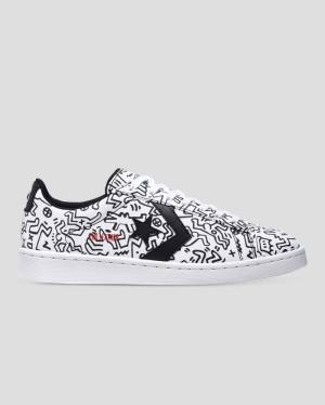 Men's Converse Keith Haring Pro Leather Low Tops Shoes White Black Red | CV-651NJH