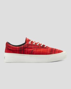 Men's Converse Skidgrip Twisted Plaid Low Tops Shoes Red | CV-342JHX