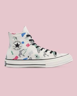 Women's Converse Chuck 70 80s Archive Print High Tops Shoes Beige | CV-843MVE