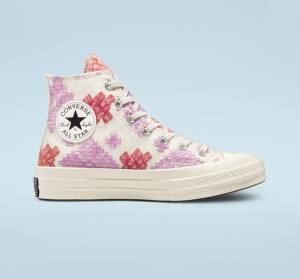 Women's Converse Chuck 70 Bright Embroidery High Tops Shoes Pink / Red | CV-104CFX