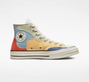 Women's Converse Chuck 70 Crafted Patchwork High Tops Shoes Olive / Blue | CV-439FQK