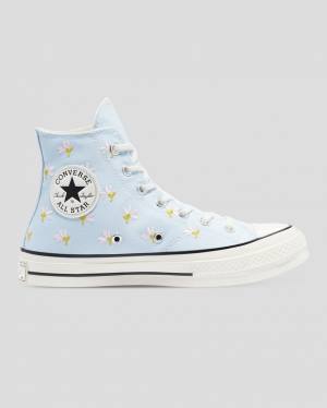 Women's Converse Chuck 70 Embroidered Garden Party High Tops Shoes Blue | CV-094VIY