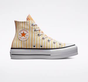 Women's Converse Chuck Taylor All Star Lift Platform Stripes High Tops Shoes White / Mango / Deep Yellow | CV-132JAZ