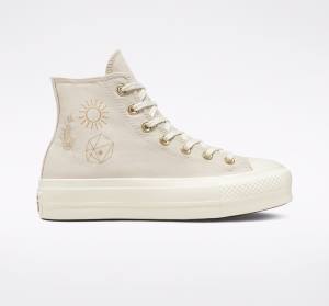 Women's Converse Chuck Taylor All Star Lift Platform Golden Elements High Tops Shoes Brown / Light Gold | CV-241ARE