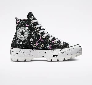 Women's Converse Chuck Taylor All Star Lugged Paint Splatter High Tops Shoes Black / Grey / Pink | CV-310DKY