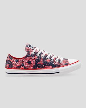 Women's Converse Chuck Taylor All Star Logo Replay Low Tops Shoes Red Black | CV-493CAH