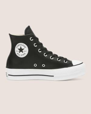 Women's Converse Chuck Taylor All Star Lift Clean Leather High Tops Shoes Black | CV-673GBI