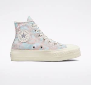 Women's Converse Chuck Taylor All Star Lift Platform Marble High Tops Shoes Silver | CV-903VAF