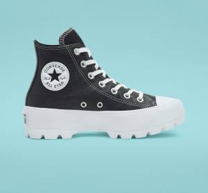 Women's Converse Chuck Taylor All Star Lugged Leather High Tops Shoes Black / White | CV-941OSJ