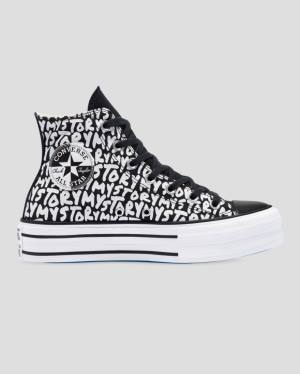 Women's Converse Chuck Taylor All Star My Story Double Stacked Lift High Tops Shoes Black | CV-319OMC