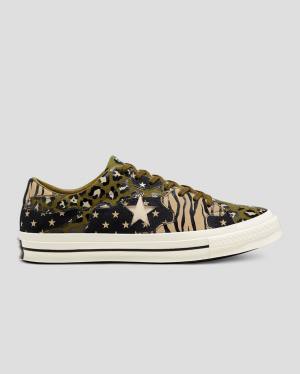 Women's Converse One Star Archive Print Mix Low Tops Shoes Olive Leopard | CV-271NEK