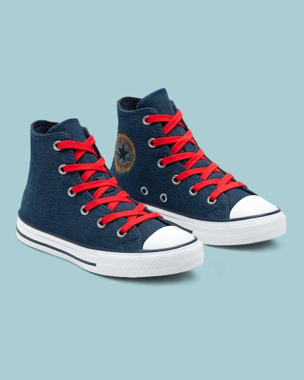 Kids' Converse Chuck Taylor All Star Denim Reverse Twill High Tops Shoes Blue | CV-247SDI