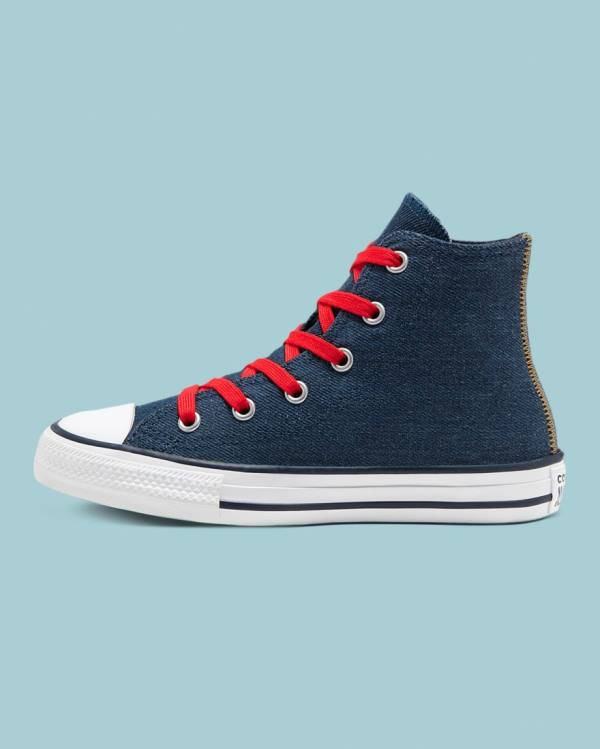 Kids' Converse Chuck Taylor All Star Denim Reverse Twill High Tops Shoes Blue | CV-247SDI