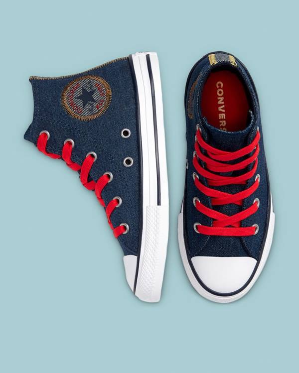 Kids' Converse Chuck Taylor All Star Denim Reverse Twill High Tops Shoes Blue | CV-247SDI