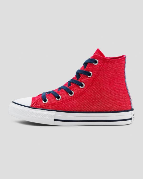 Kids' Converse Chuck Taylor All Star Denim Reverse Twill High Tops Shoes Red | CV-684DPY