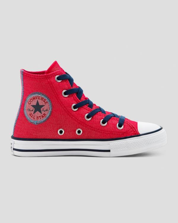 Kids\' Converse Chuck Taylor All Star Denim Reverse Twill High Tops Shoes Red | CV-684DPY