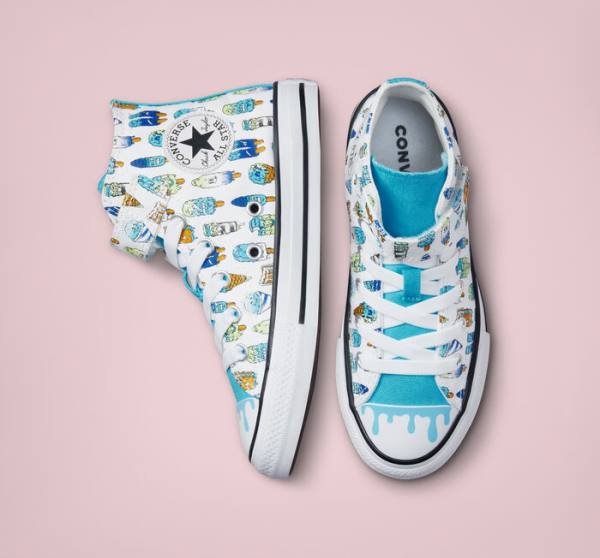 Kids' Converse Chuck Taylor All Star Easy-On Frozen Treats High Tops Shoes White / Blue / Light Green | CV-027XDJ