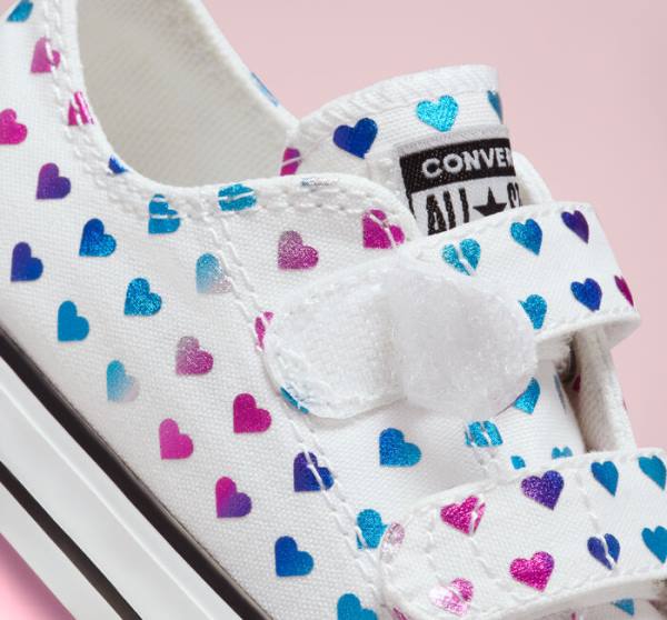 Kids' Converse Chuck Taylor All Star Easy-On Foil Hearts Low Tops Shoes White / Black / Pink | CV-035DPZ