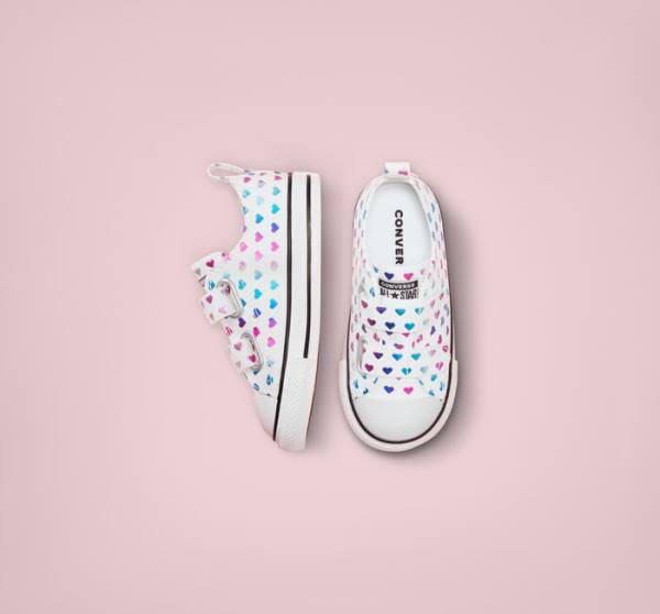 Kids' Converse Chuck Taylor All Star Easy-On Foil Hearts Low Tops Shoes White / Black / Pink | CV-035DPZ