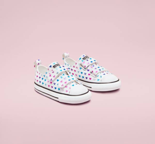 Kids' Converse Chuck Taylor All Star Easy-On Foil Hearts Low Tops Shoes White / Black / Pink | CV-035DPZ