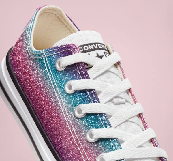 Kids' Converse Chuck Taylor All Star Glitter Drip Low Tops Shoes White / Beige White / Purple | CV-583UBG