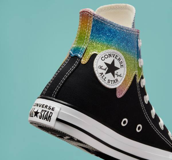 Kids' Converse Chuck Taylor All Star Glitter Drip High Tops Shoes Black / Beige White | CV-654JFQ