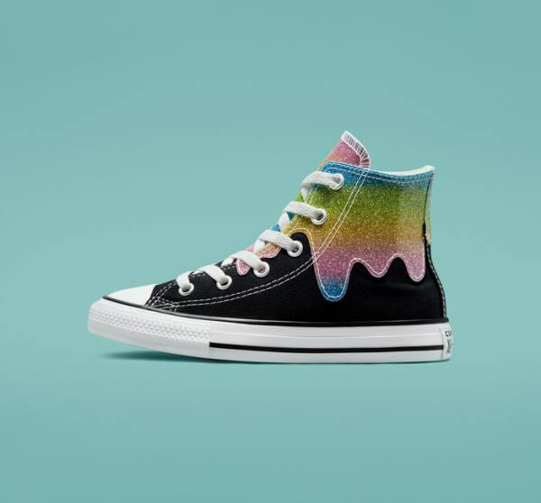 Kids' Converse Chuck Taylor All Star Glitter Drip High Tops Shoes Black / Beige White / Pink | CV-860IOL