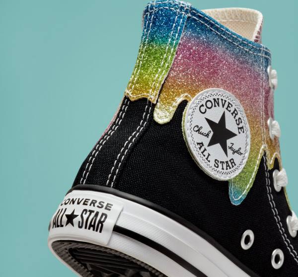 Kids' Converse Chuck Taylor All Star Glitter Drip High Tops Shoes Black / Beige White / Pink | CV-860IOL