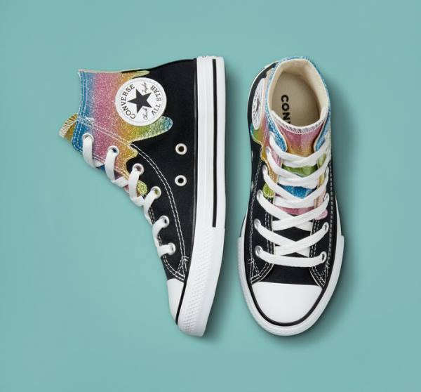 Kids' Converse Chuck Taylor All Star Glitter Drip High Tops Shoes Black / Beige White / Pink | CV-860IOL