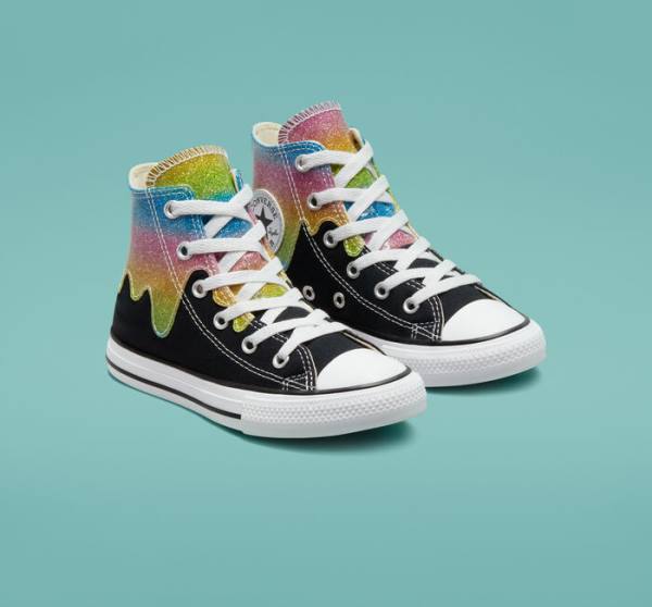 Kids' Converse Chuck Taylor All Star Glitter Drip High Tops Shoes Black / Beige White / Pink | CV-860IOL