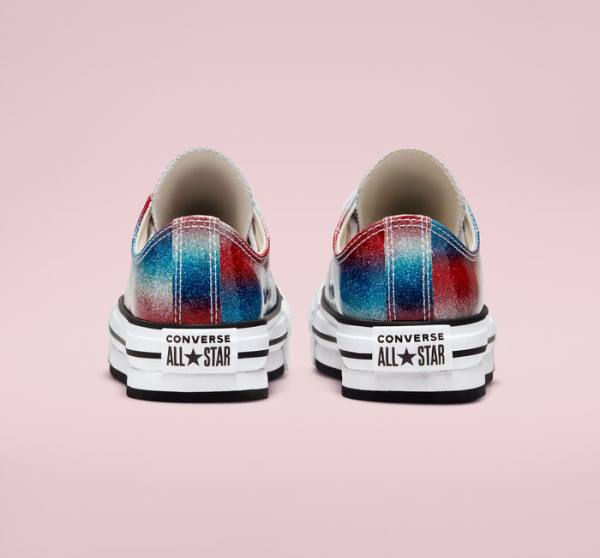 Kids' Converse Chuck Taylor All Star Lift Platform Glitter Drip Low Tops Shoes Blue / White / Red | CV-360REU