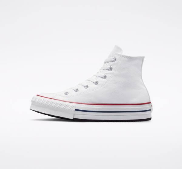 Kids' Converse Chuck Taylor All Star Lift Platform High Tops Shoes White / Dark Red / Navy | CV-780HKB