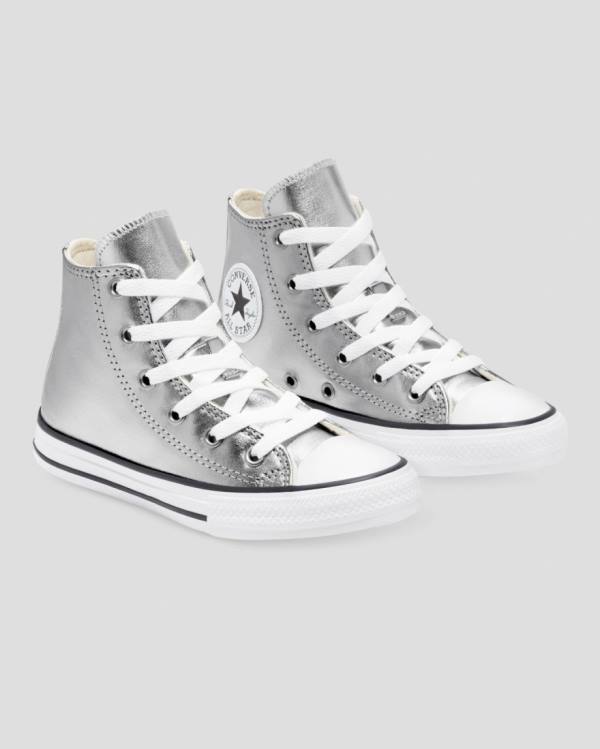 Kids' Converse Chuck Taylor All Star Metallic High Tops Shoes Silver | CV-013ISL