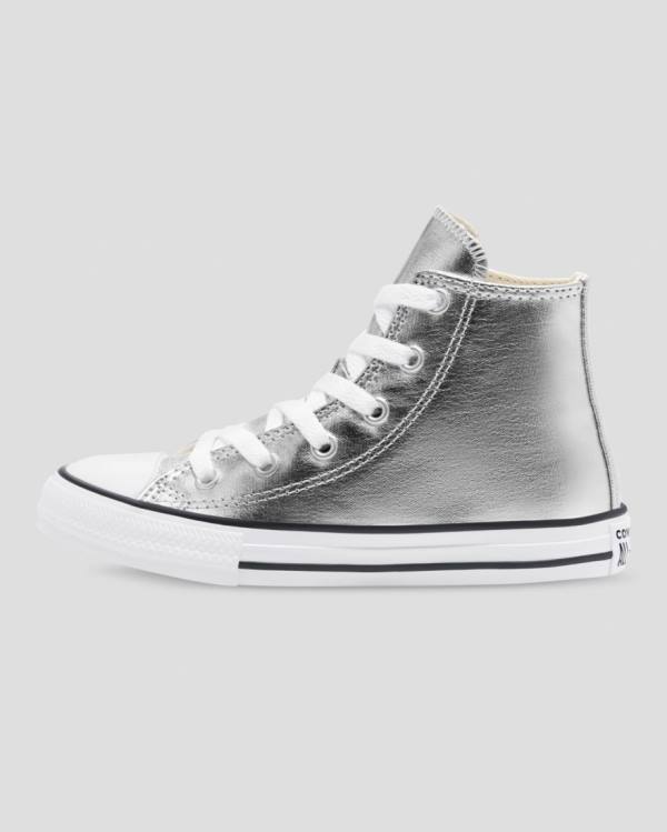 Kids' Converse Chuck Taylor All Star Metallic High Tops Shoes Silver | CV-013ISL